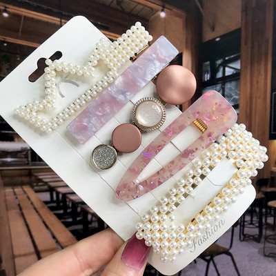 Set de 5 bucăți de agrafe de păr cu cristale perle pentru femei, ace de păr, picături de apă geometrice pentru fete, accesorii de păr, cleme de păr, comerț cu ridicata