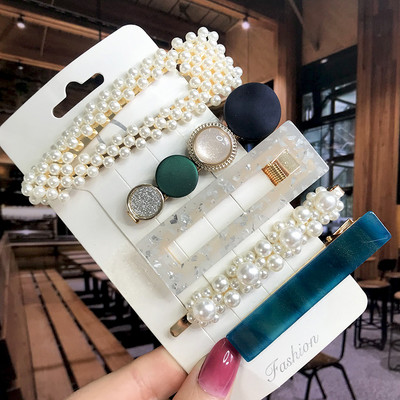 Set de 5 bucăți de agrafe de păr cu cristale perle pentru femei, ace de păr, picături de apă geometrice pentru fete, accesorii de păr, cleme de păr, comerț cu ridicata