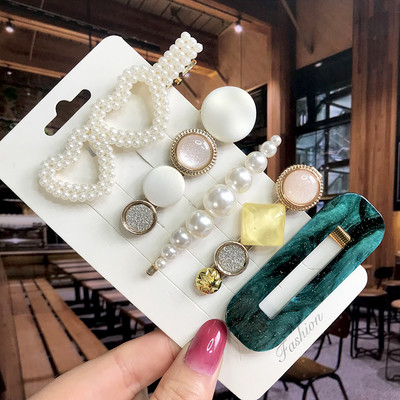 Set de 5 bucăți de agrafe de păr cu cristale perle pentru femei, ace de păr, picături de apă geometrice pentru fete, accesorii de păr, cleme de păr, comerț cu ridicata