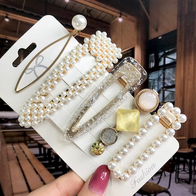 Set de 5 bucăți de agrafe de păr cu cristale perle pentru femei, ace de păr, picături de apă geometrice pentru fete, accesorii de păr, cleme de păr, comerț cu ridicata