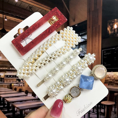 Set de 5 bucăți de agrafe de păr cu cristale perle pentru femei, ace de păr, picături de apă geometrice pentru fete, accesorii de păr, cleme de păr, comerț cu ridicata