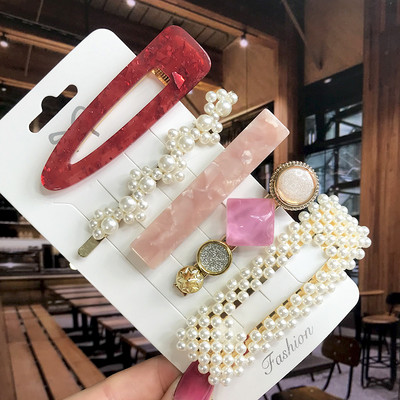 Set de 5 bucăți de agrafe de păr cu cristale perle pentru femei, ace de păr, picături de apă geometrice pentru fete, accesorii de păr, cleme de păr, comerț cu ridicata