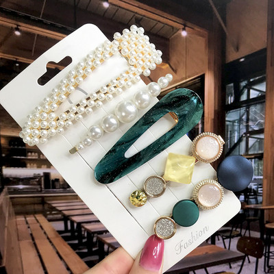 Set de 5 bucăți de agrafe de păr cu cristale perle pentru femei, ace de păr, picături de apă geometrice pentru fete, accesorii de păr, cleme de păr, comerț cu ridicata