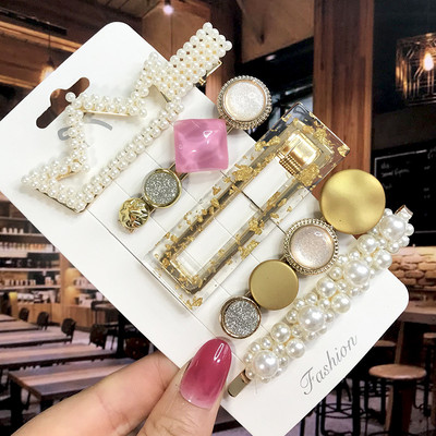 Set de 5 bucăți de agrafe de păr cu cristale perle pentru femei, ace de păr, picături de apă geometrice pentru fete, accesorii de păr, cleme de păr, comerț cu ridicata