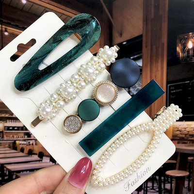 Set de 5 bucăți de agrafe de păr cu cristale perle pentru femei, ace de păr, picături de apă geometrice pentru fete, accesorii de păr, cleme de păr, comerț cu ridicata