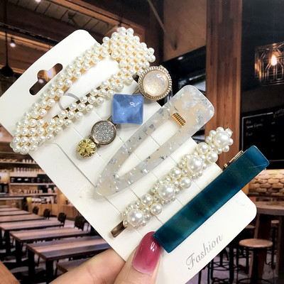 Set de 5 bucăți de agrafe de păr cu cristale perle pentru femei, ace de păr, picături de apă geometrice pentru fete, accesorii de păr, cleme de păr, comerț cu ridicata