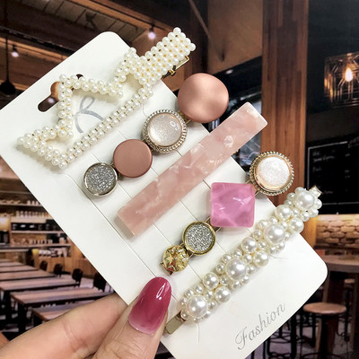 Set de 5 bucăți de agrafe de păr cu cristale perle pentru femei, ace de păr, picături de apă geometrice pentru fete, accesorii de păr, cleme de păr, comerț cu ridicata