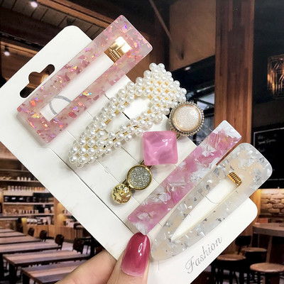 Set de 5 bucăți de agrafe de păr cu cristale perle pentru femei, ace de păr, picături de apă geometrice pentru fete, accesorii de păr, cleme de păr, comerț cu ridicata