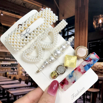 Set de 5 bucăți de agrafe de păr cu cristale perle pentru femei, ace de păr, picături de apă geometrice pentru fete, accesorii de păr, cleme de păr, comerț cu ridicata