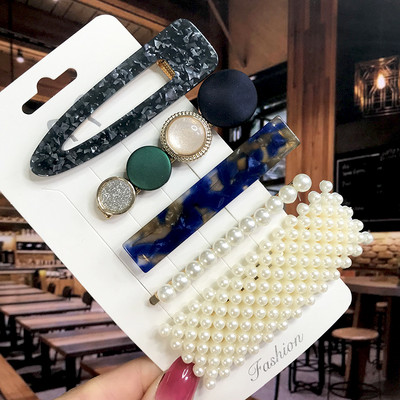 Set de 5 bucăți de agrafe de păr cu cristale perle pentru femei, ace de păr, picături de apă geometrice pentru fete, accesorii de păr, cleme de păr, comerț cu ridicata