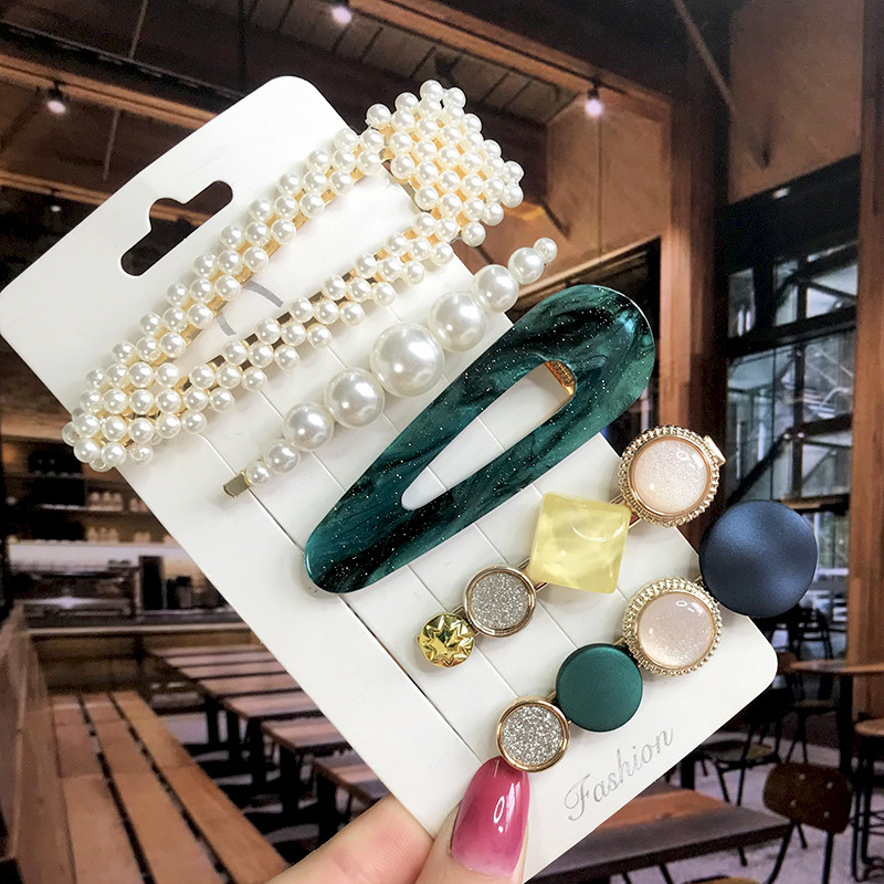 Set de 5 bucăți de agrafe de păr cu cristale perle pentru femei, ace de păr, picături de apă geometrice pentru fete, accesorii de păr, cleme de păr, comerț cu ridicata