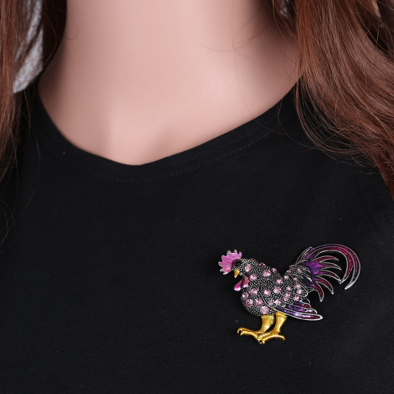 Broșă de cocoș mare la modă, bijuterii franțuzești, broșe cu stras de cristal multicolore, broșe pentru femei, cu animale