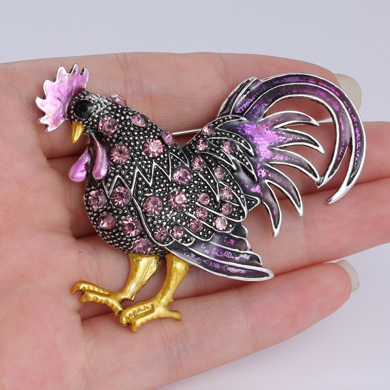 Broșă de cocoș mare la modă, bijuterii franțuzești, broșe cu stras de cristal multicolore, broșe pentru femei, cu animale