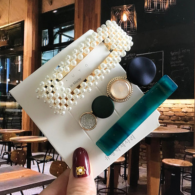 Barrete acrilice Seturi de agrafe de păr cu perle Agrafe de păr geometrice de modă Accesorii de păr Cochiră de păr Fată Agrafă Bobby