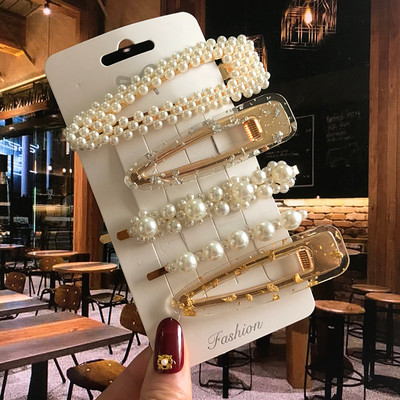 Barrete acrilice Seturi de agrafe de păr cu perle Agrafe de păr geometrice de modă Accesorii de păr Cochiră de păr Fată Agrafă Bobby