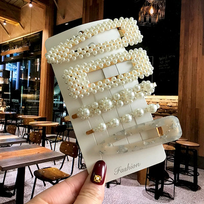Barrete acrilice Seturi de agrafe de păr cu perle Agrafe de păr geometrice de modă Accesorii de păr Cochiră de păr Fată Agrafă Bobby