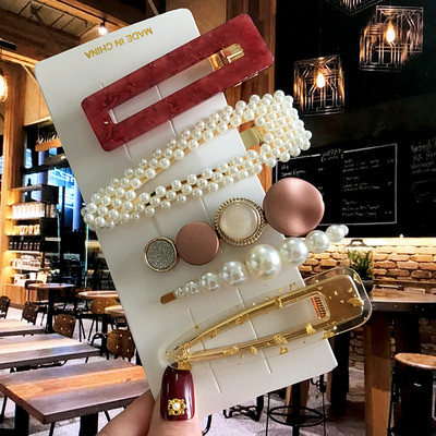 Barrete acrilice Seturi de agrafe de păr cu perle Agrafe de păr geometrice de modă Accesorii de păr Cochiră de păr Fată Agrafă Bobby