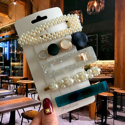 Barrete acrilice Seturi de agrafe de păr cu perle Agrafe de păr geometrice de modă Accesorii de păr Cochiră de păr Fată Agrafă Bobby