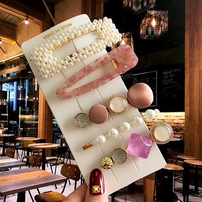 Barrete acrilice Seturi de agrafe de păr cu perle Agrafe de păr geometrice de modă Accesorii de păr Cochiră de păr Fată Agrafă Bobby