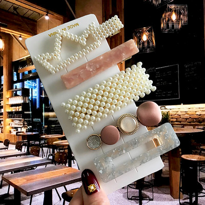 Barrete acrilice Seturi de agrafe de păr cu perle Agrafe de păr geometrice de modă Accesorii de păr Cochiră de păr Fată Agrafă Bobby