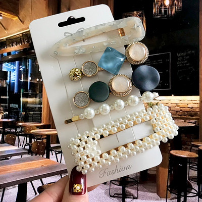 Barrete acrilice Seturi de agrafe de păr cu perle Agrafe de păr geometrice de modă Accesorii de păr Cochiră de păr Fată Agrafă Bobby