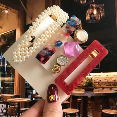 Barrete acrilice Seturi de agrafe de păr cu perle Agrafe de păr geometrice de modă Accesorii de păr Cochiră de păr Fată Agrafă Bobby