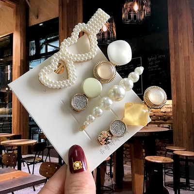 Barrete acrilice Seturi de agrafe de păr cu perle Agrafe de păr geometrice de modă Accesorii de păr Cochiră de păr Fată Agrafă Bobby