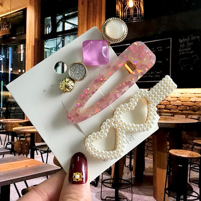 Barrete acrilice Seturi de agrafe de păr cu perle Agrafe de păr geometrice de modă Accesorii de păr Cochiră de păr Fată Agrafă Bobby