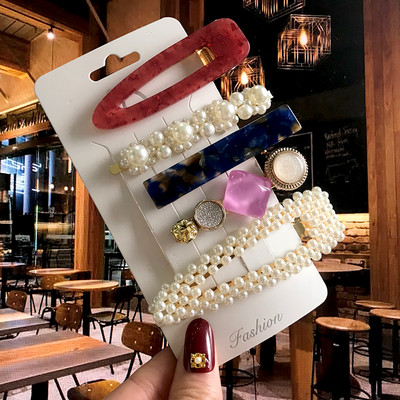 Barrete acrilice Seturi de agrafe de păr cu perle Agrafe de păr geometrice de modă Accesorii de păr Cochiră de păr Fată Agrafă Bobby