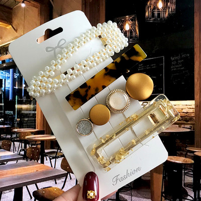 Barrete acrilice Seturi de agrafe de păr cu perle Agrafe de păr geometrice de modă Accesorii de păr Cochiră de păr Fată Agrafă Bobby