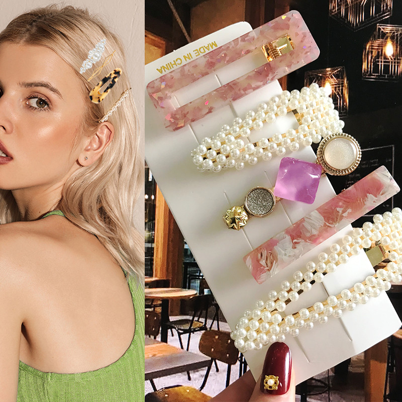 Barrete acrilice Seturi de agrafe de păr cu perle Agrafe de păr geometrice de modă Accesorii de păr Cochiră de păr Fată Agrafă Bobby