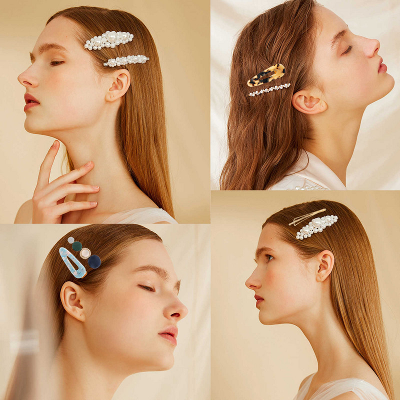 Barrete acrilice Seturi de agrafe de păr cu perle Agrafe de păr geometrice de modă Accesorii de păr Cochiră de păr Fată Agrafă Bobby