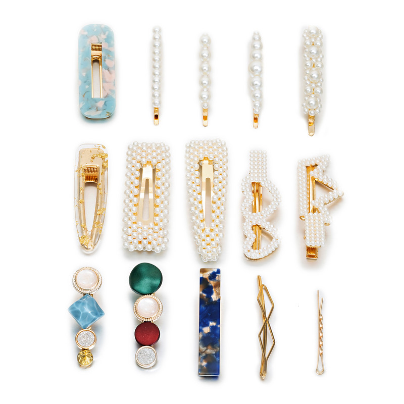 Barrete acrilice Seturi de agrafe de păr cu perle Agrafe de păr geometrice de modă Accesorii de păr Cochiră de păr Fată Agrafă Bobby