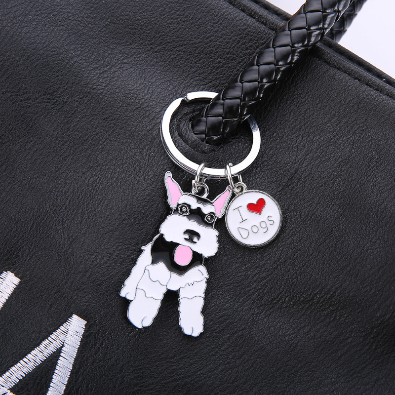 Gwwfs New Schnauzer Breloc pentru mașină Breloc alb-negru, gri, culoare, prieten, breloc animal, metal, bijuterii pentru bărbați, cadou pentru cuplu
