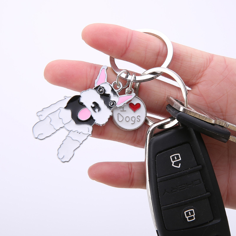 Gwwfs New Schnauzer Breloc pentru mașină Breloc alb-negru, gri, culoare, prieten, breloc animal, metal, bijuterii pentru bărbați, cadou pentru cuplu