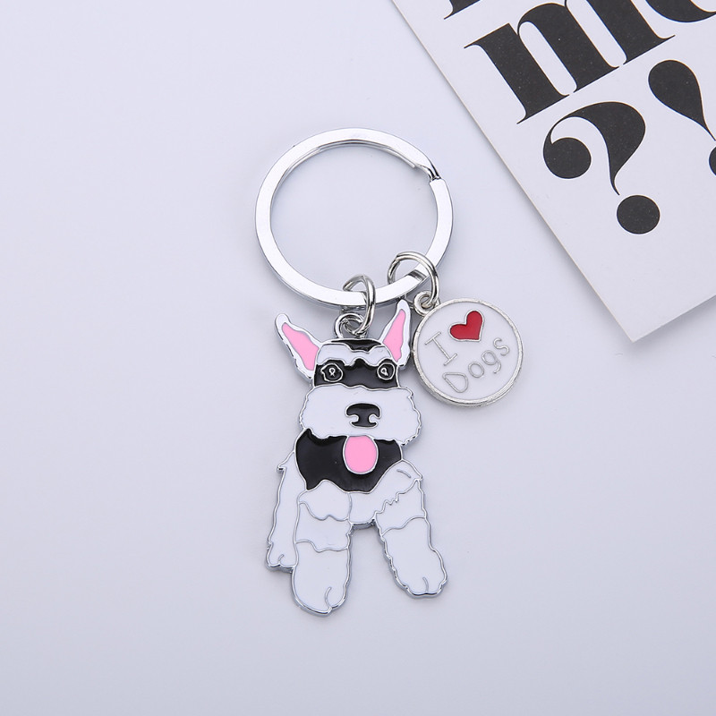 Gwwfs New Schnauzer Breloc pentru mașină Breloc alb-negru, gri, culoare, prieten, breloc animal, metal, bijuterii pentru bărbați, cadou pentru cuplu