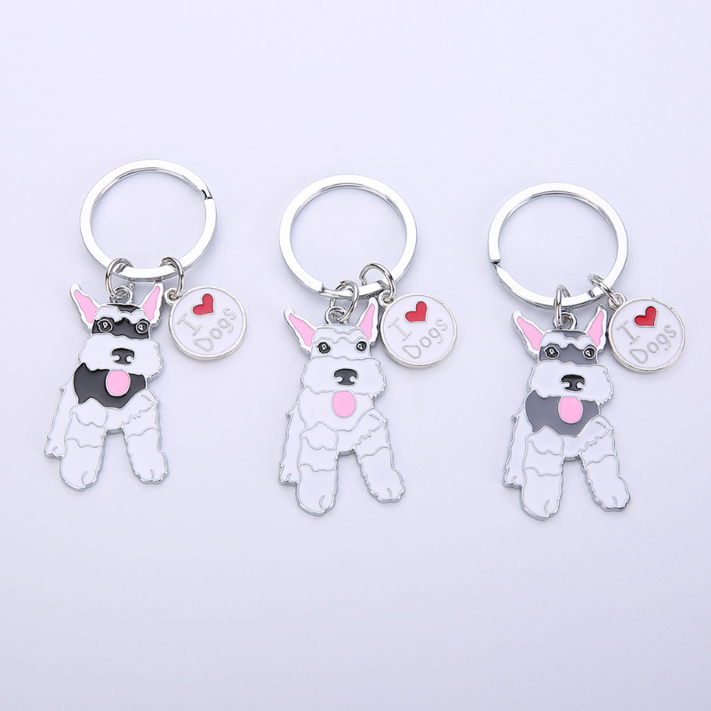 Gwwfs New Schnauzer Breloc pentru mașină Breloc alb-negru, gri, culoare, prieten, breloc animal, metal, bijuterii pentru bărbați, cadou pentru cuplu