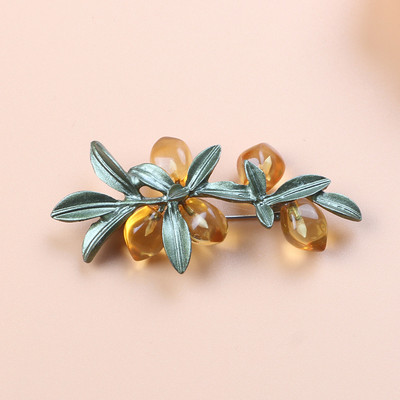 Design retro creativ Frunză verde, flori, fructe, broșă, petrecere, școlară, copac, plante, pulover, pălărie, corsaj, ace