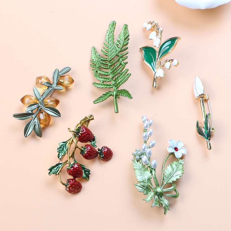 Design retro creativ Frunză verde, flori, fructe, broșă, petrecere, școlară, copac, plante, pulover, pălărie, corsaj, ace