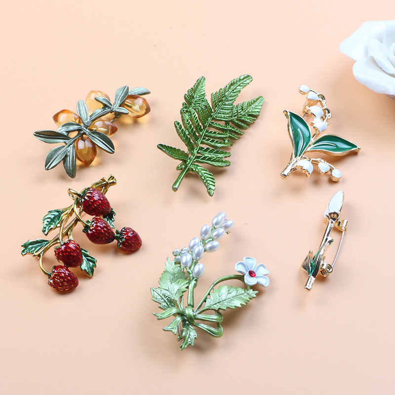Design retro creativ Frunză verde, flori, fructe, broșă, petrecere, școlară, copac, plante, pulover, pălărie, corsaj, ace