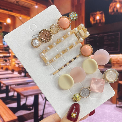 Комплект от 3/5 бр. Нови кристални щипки за коса за жени Модни шноли за коса Модерни геометрични фиби Шапки Модни аксесоари за коса