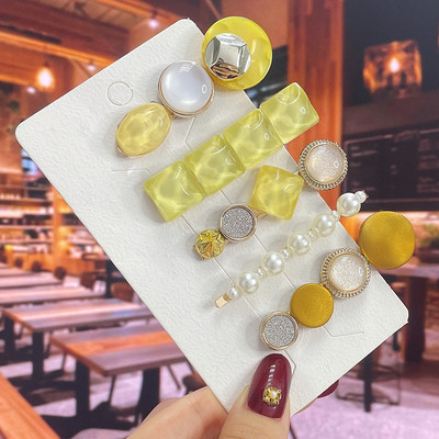 Комплект от 3/5 бр. Нови кристални щипки за коса за жени Модни шноли за коса Модерни геометрични фиби Шапки Модни аксесоари за коса