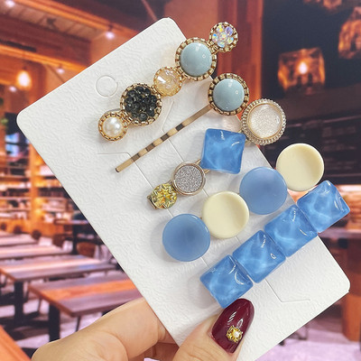 Комплект от 3/5 бр. Нови кристални щипки за коса за жени Модни шноли за коса Модерни геометрични фиби Шапки Модни аксесоари за коса