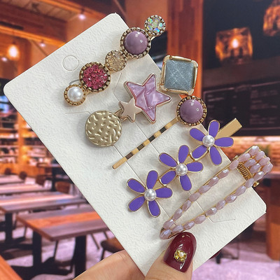 Комплект от 3/5 бр. Нови кристални щипки за коса за жени Модни шноли за коса Модерни геометрични фиби Шапки Модни аксесоари за коса