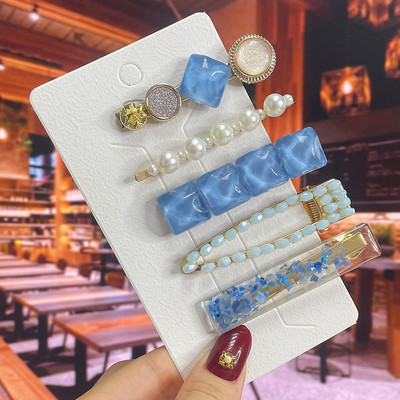 Комплект от 3/5 бр. Нови кристални щипки за коса за жени Модни шноли за коса Модерни геометрични фиби Шапки Модни аксесоари за коса