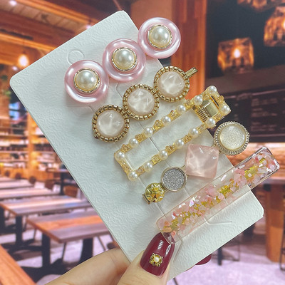 Комплект от 3/5 бр. Нови кристални щипки за коса за жени Модни шноли за коса Модерни геометрични фиби Шапки Модни аксесоари за коса