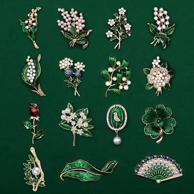 Fashion Trendy Alloy Enamel White Floral Leaf Brooch Lily Of The Valley Brooch Pin High Quality Jewelry For Women Scarf Buckle