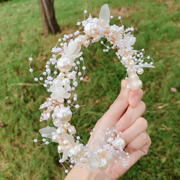 Fashion Pearl Flower Headband Νυφικό στέμμα γάμου Αξεσουάρ για τα μαλλιά Ζάντα μαλλιών Tiara Crystal Headpiece Κοσμήματα για τα μαλλιά