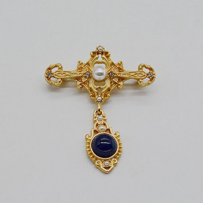 Halloween Vintage baroc placat cu aur cu strasuri de cristal imitație de perle Broșă cu sceptru de flori pentru femei cadou de bijuterii