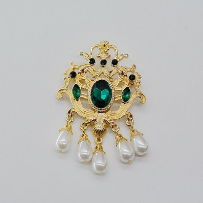 Halloween Vintage baroc placat cu aur cu strasuri de cristal imitație de perle Broșă cu sceptru de flori pentru femei cadou de bijuterii